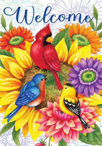 Birds and Flowers Flag - 28 x 40 in - double-sided