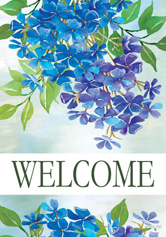 Hydrangeas Welcome Flag - 12 x 18 in - double-sided