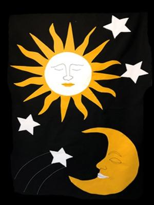 Sun, Moon & Stars on Black - 3 x 4.5 ft