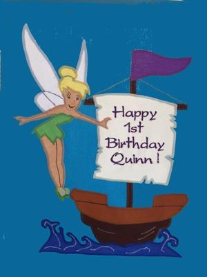 Tinkerbell Birthday Flag on Turquoise - 12 x 18 in