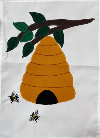 Tree Beehive Flag on White - 12 x 18 in
