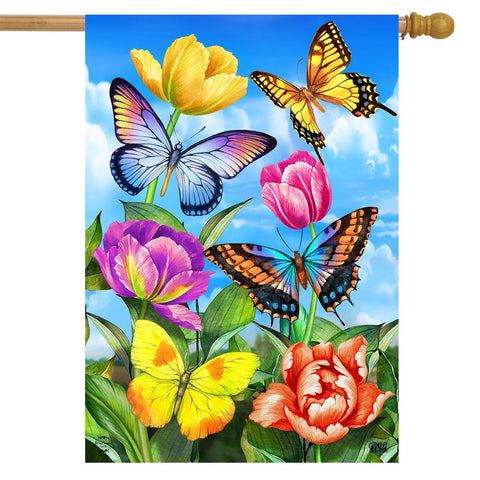 Butterflies and Tulips Flag - 28 x 40 in