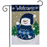 Happy Snowman Burlap Appl'd Garden Flag - 12.5 x 18 in (double-sided)